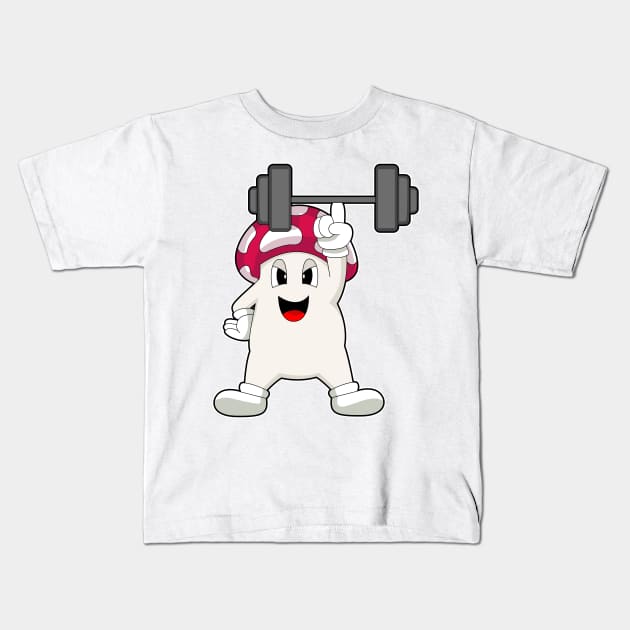 Mushroom Bodybuilding Dumbbell Kids T-Shirt by Markus Schnabel